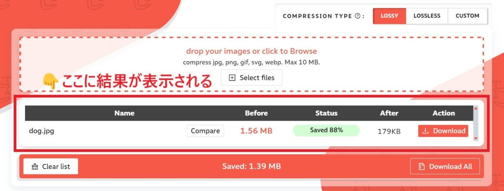 圧縮結果